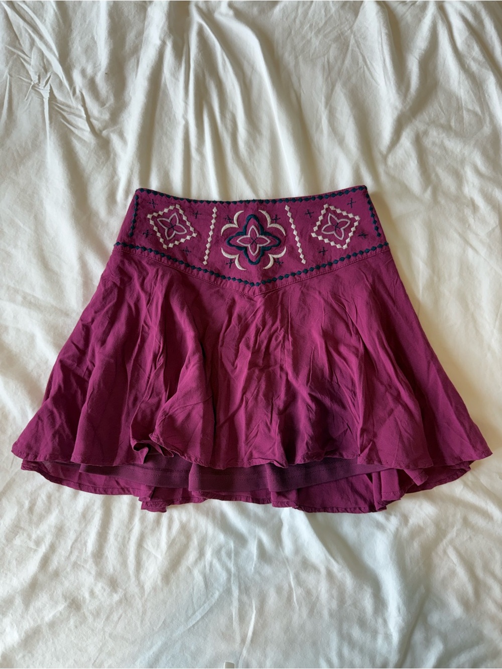 Tobi Magenta Embroidered Circle Skater Skirt